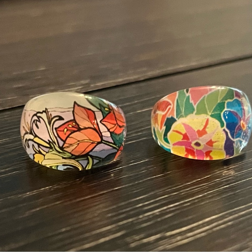 Colorful Floral Resin Rings